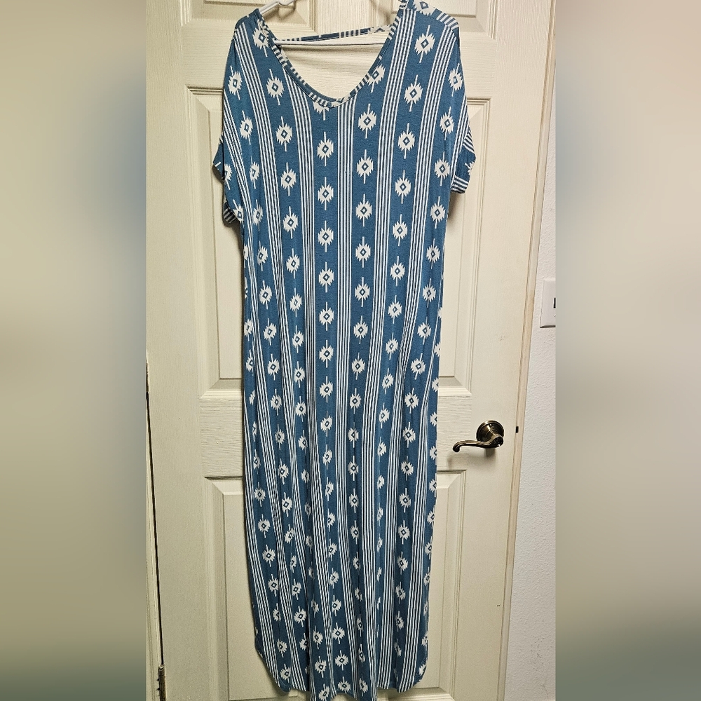 Lularoe Blue and White Aztec Maxi Dress